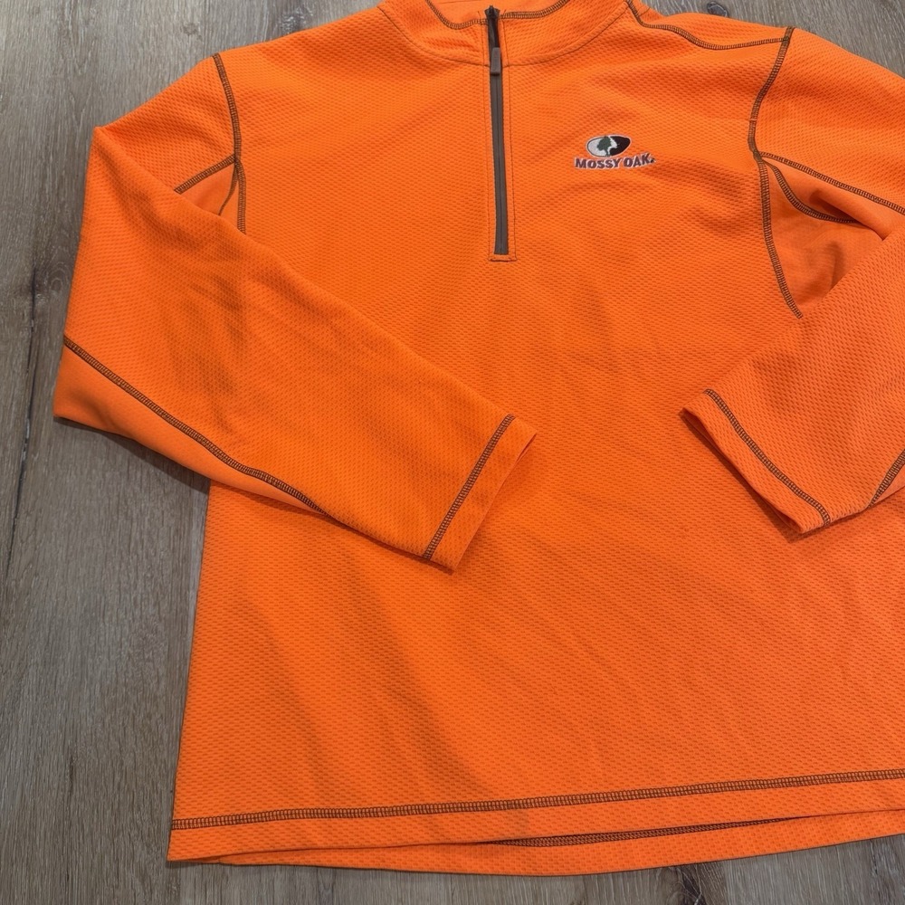 Mossy Oak Neon Orange Quarter Zip Pullover Sweater Men XL Trap Y2K Hunting Trend - Picture 2 of 12